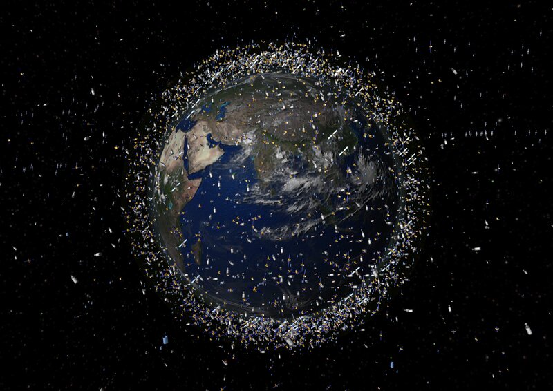 Earth Surrounded by Space Debris — Blue
