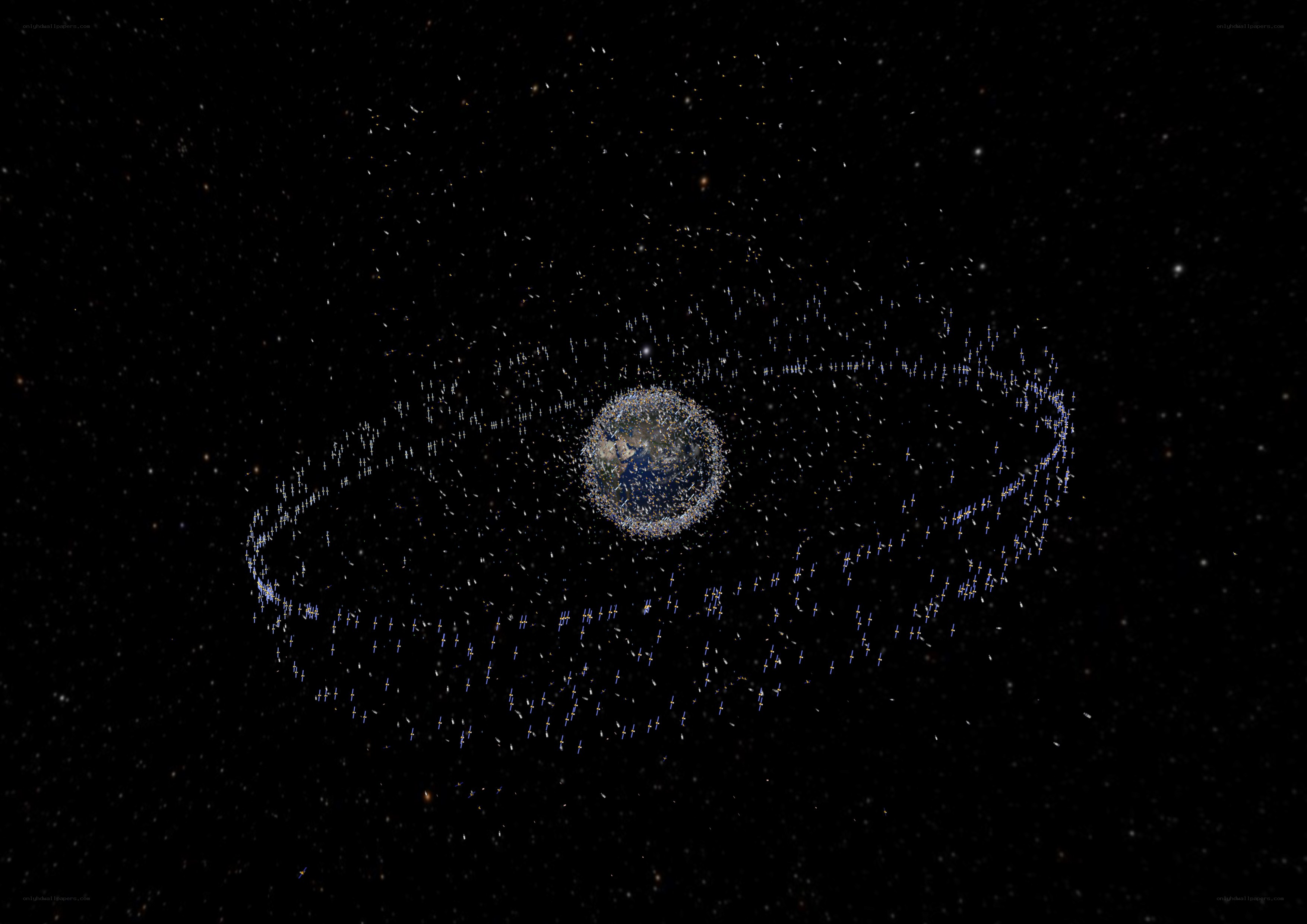 Earth surrounded by space debris