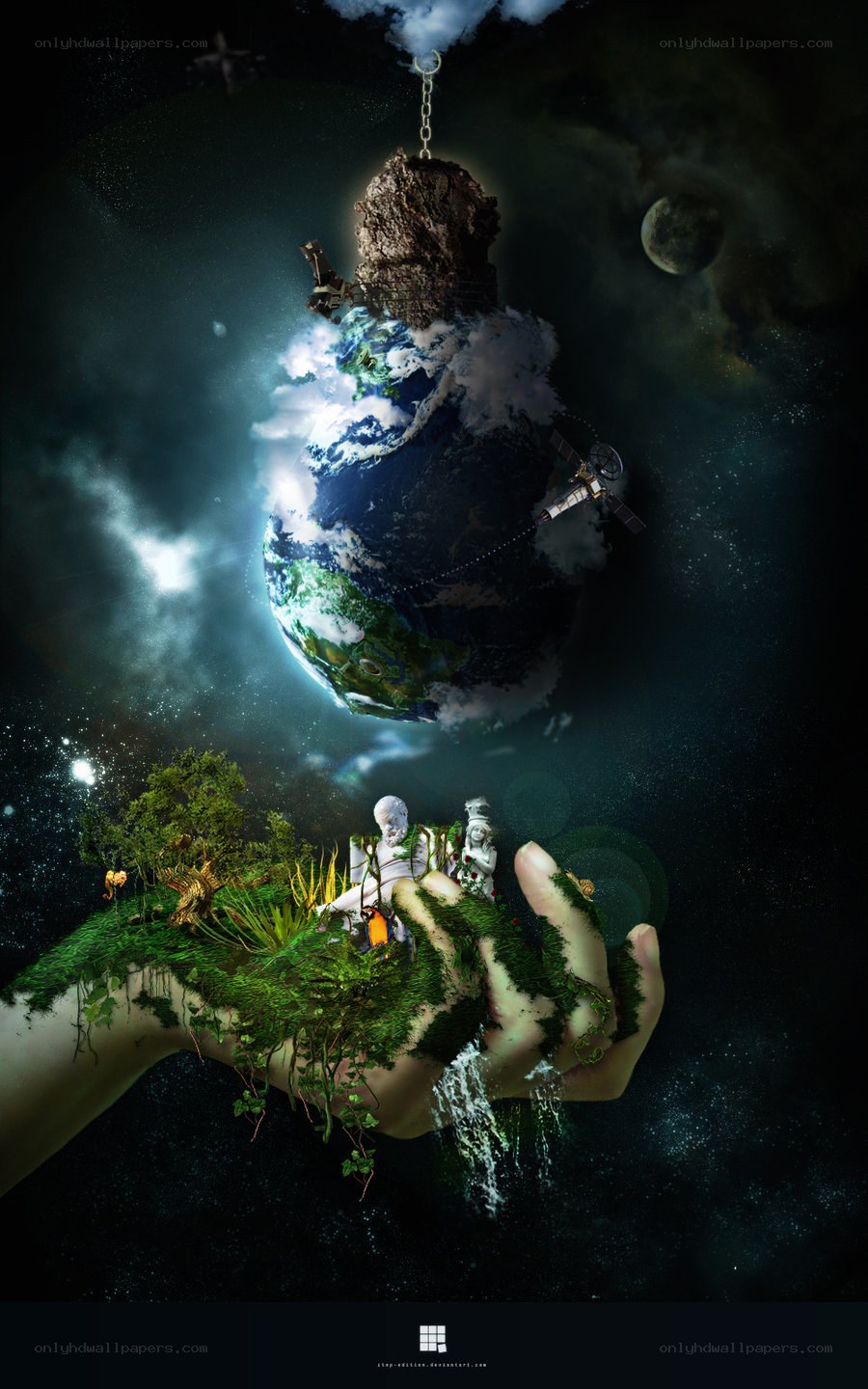 Earth suspended in space