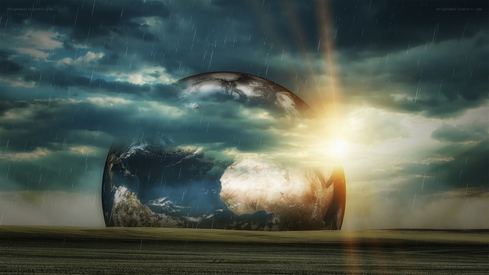 Earth under stormy sky