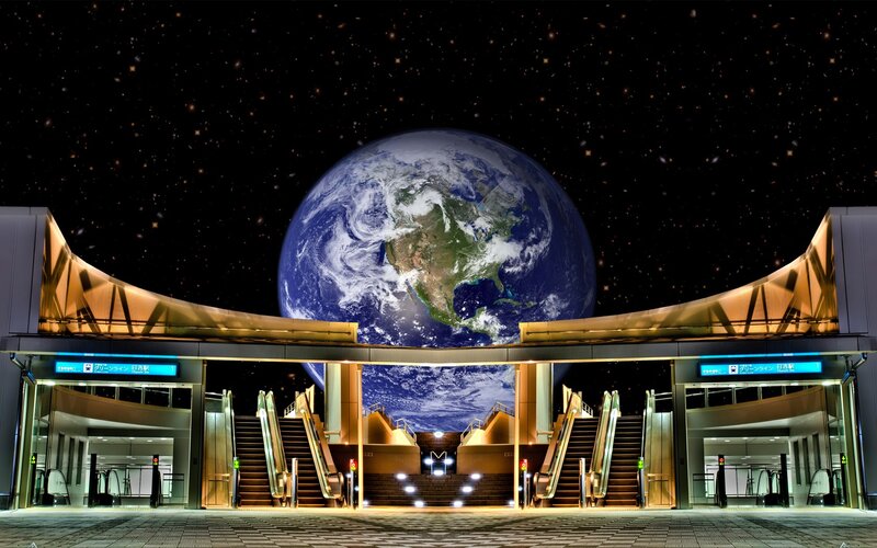 Earth view from train station