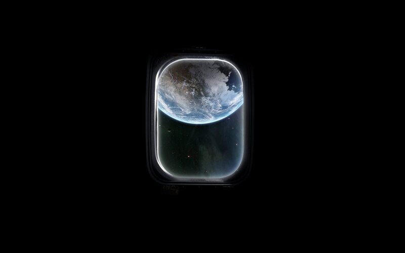 Earth Viewed from Spacecraft — Black, Dramatic, Digital Art