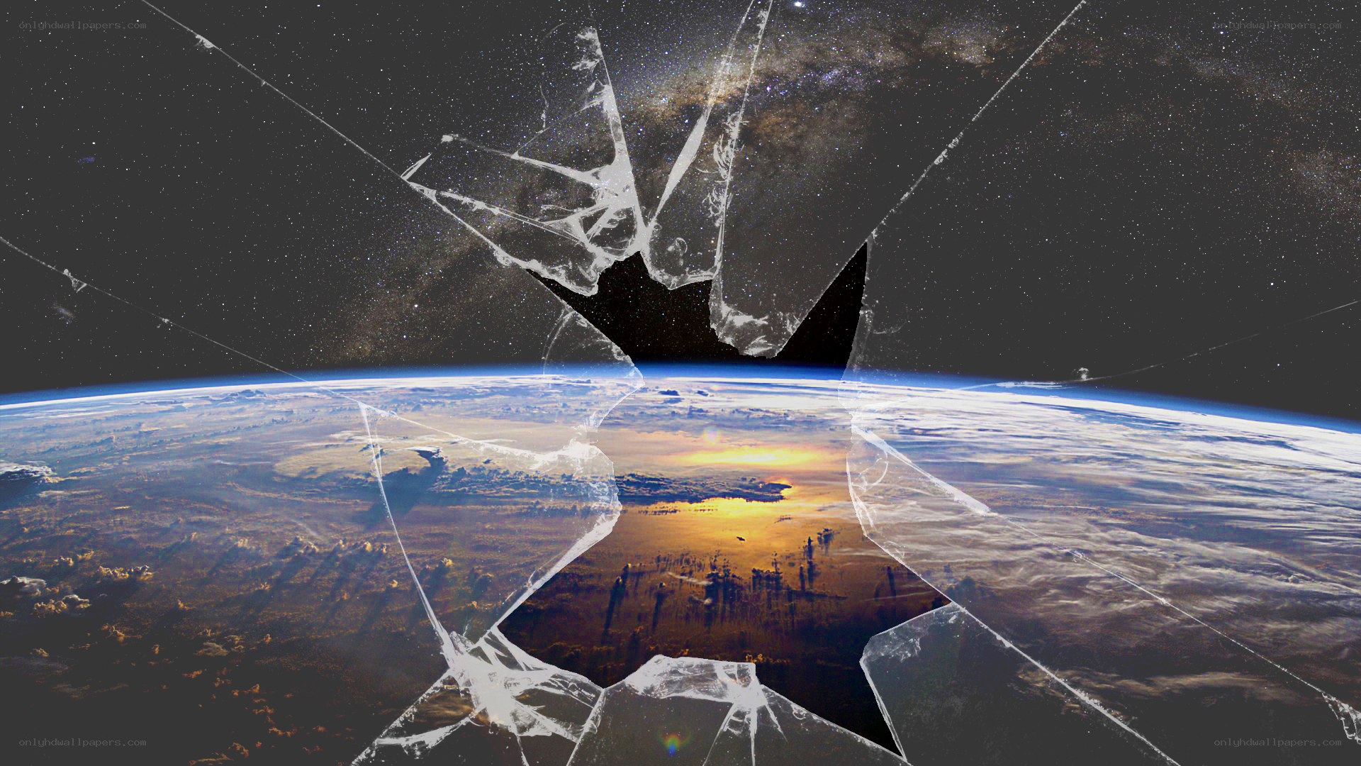 Earth viewed through shattered glass