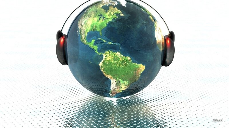 Earth wearing headphones
