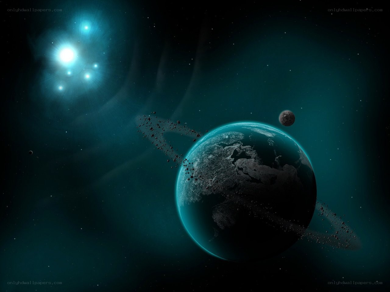 Earth with asteroid belt