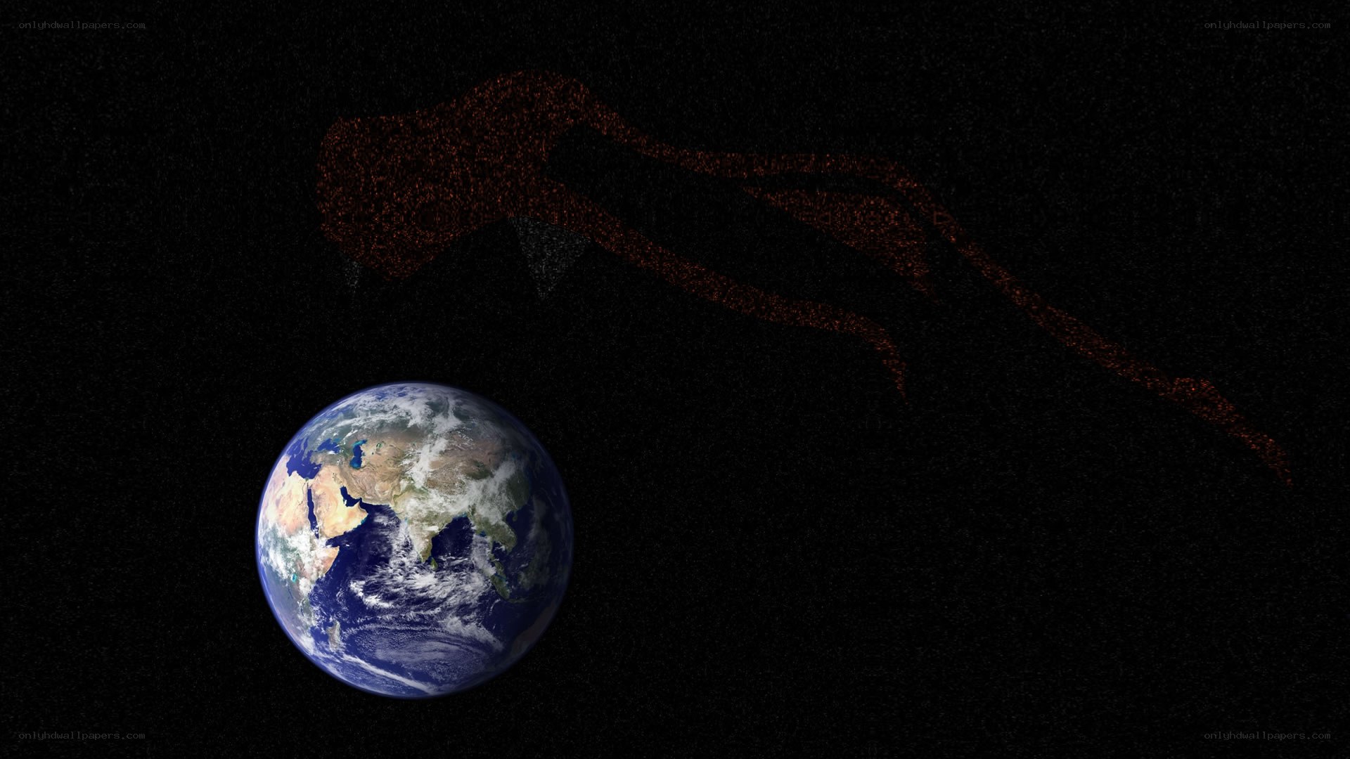 Earth with asteroid trail