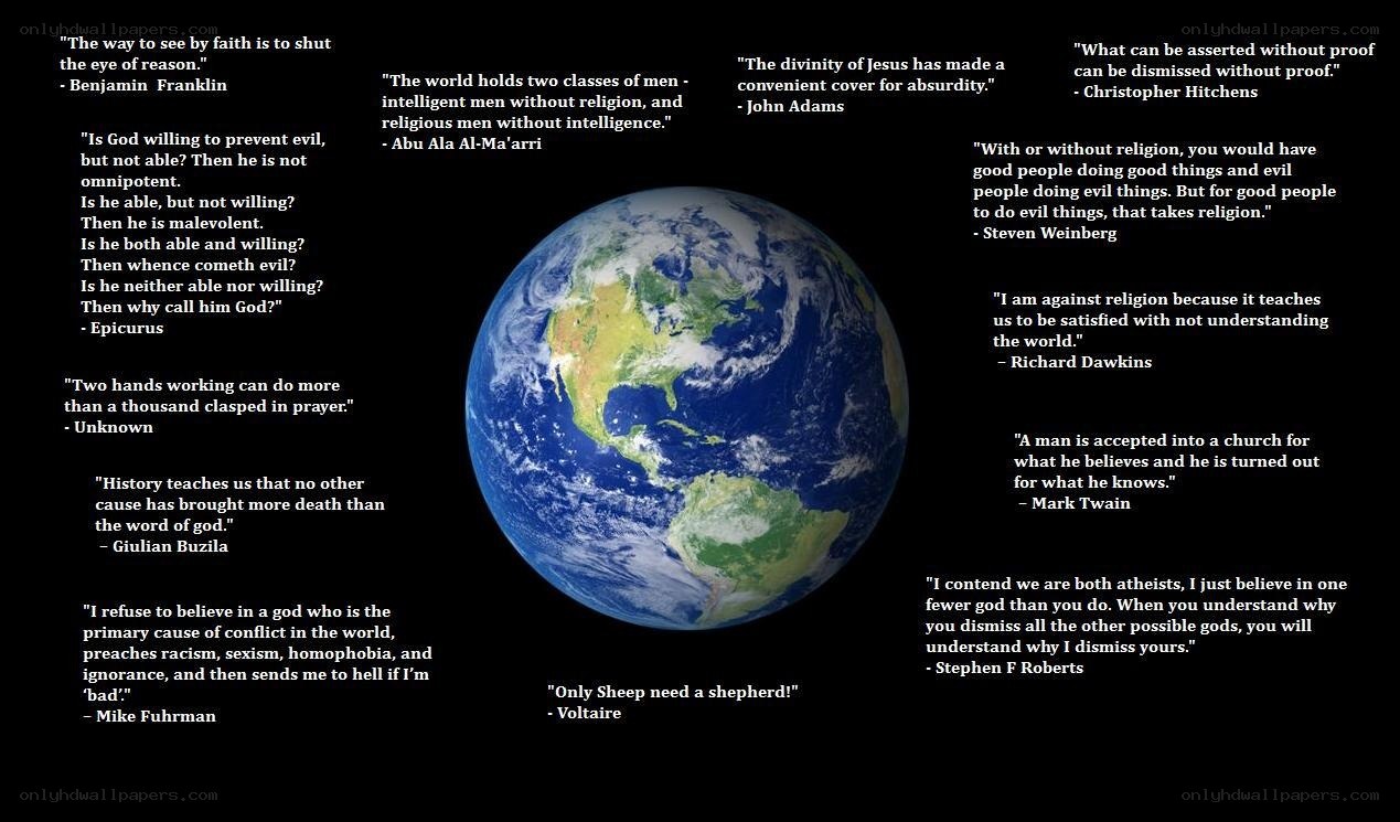Earth with atheist quotes