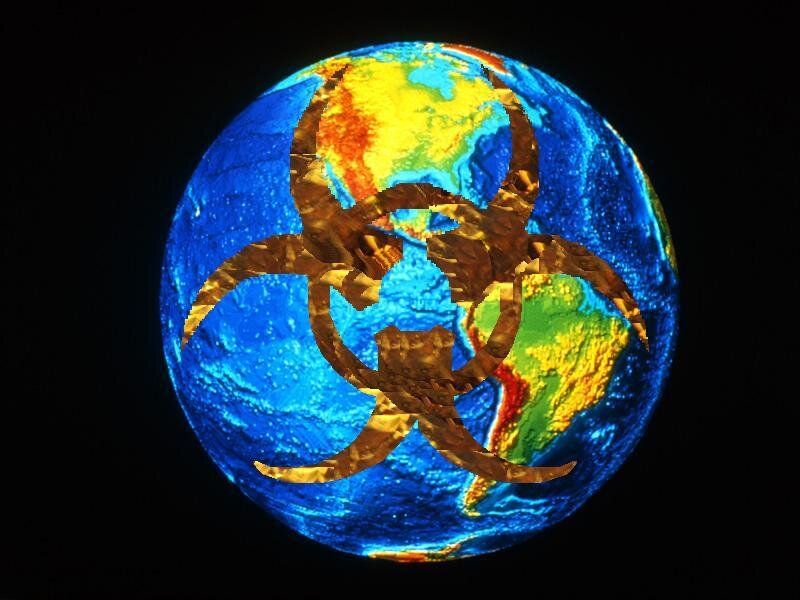 Earth with biohazard symbol