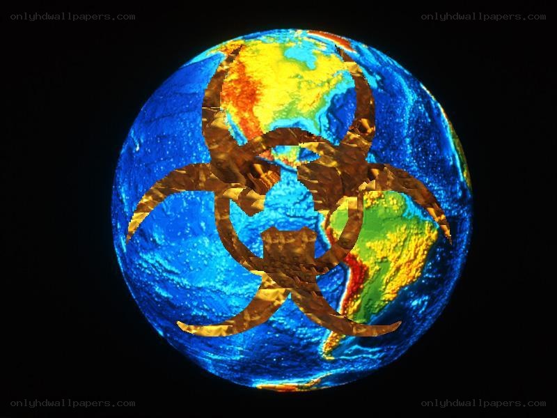Earth with biohazard symbol