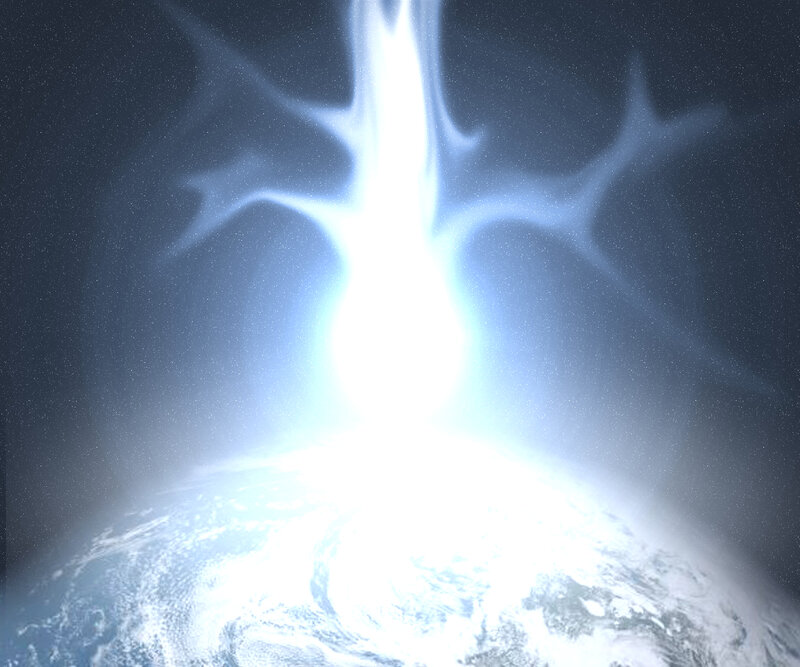 Earth with bright energy beam