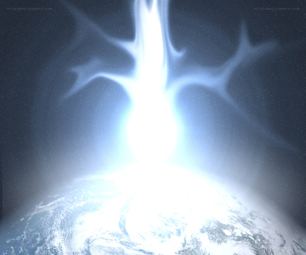 Earth with bright energy beam