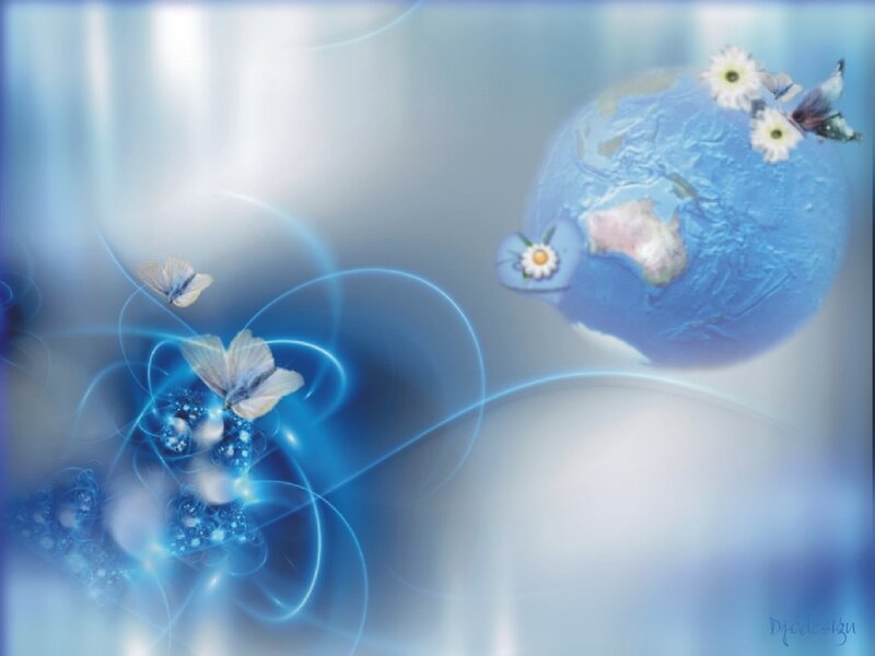 Earth with butterflies and flowers