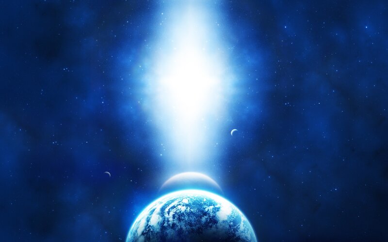 Earth with celestial light beam
