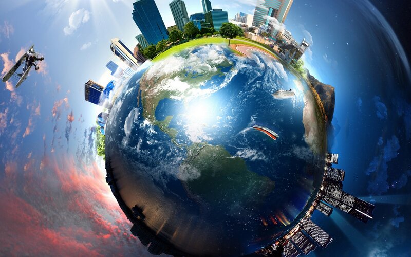 Earth with Cities and Vehicles