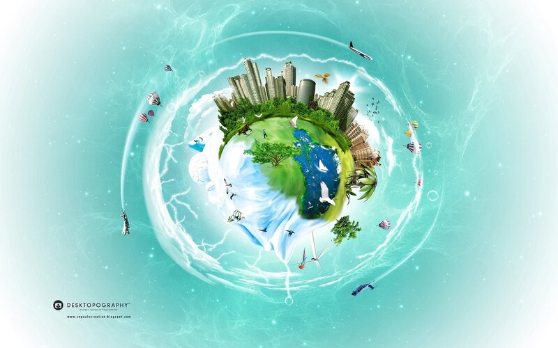 Earth with city and nature