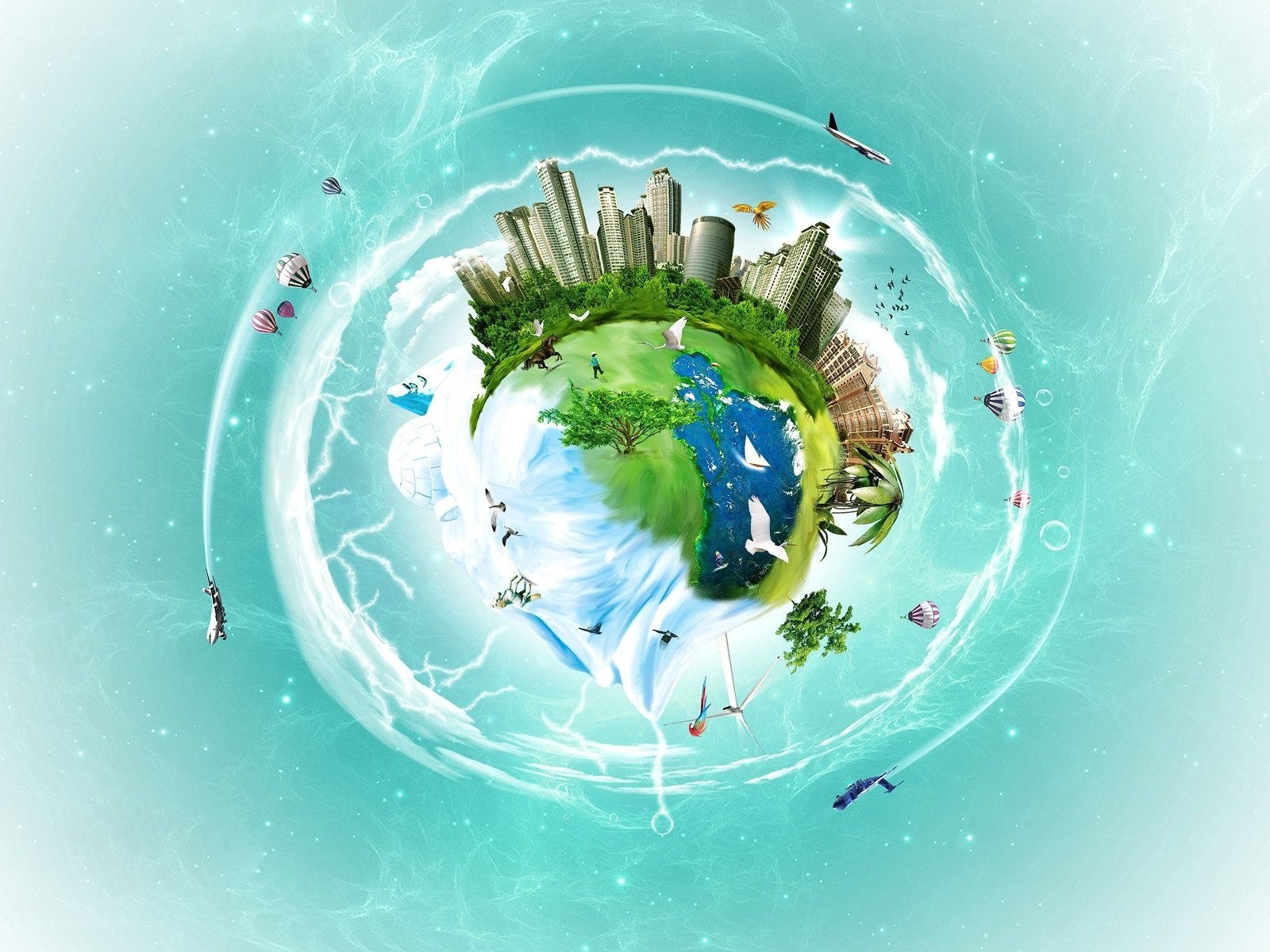 Earth with city and nature
