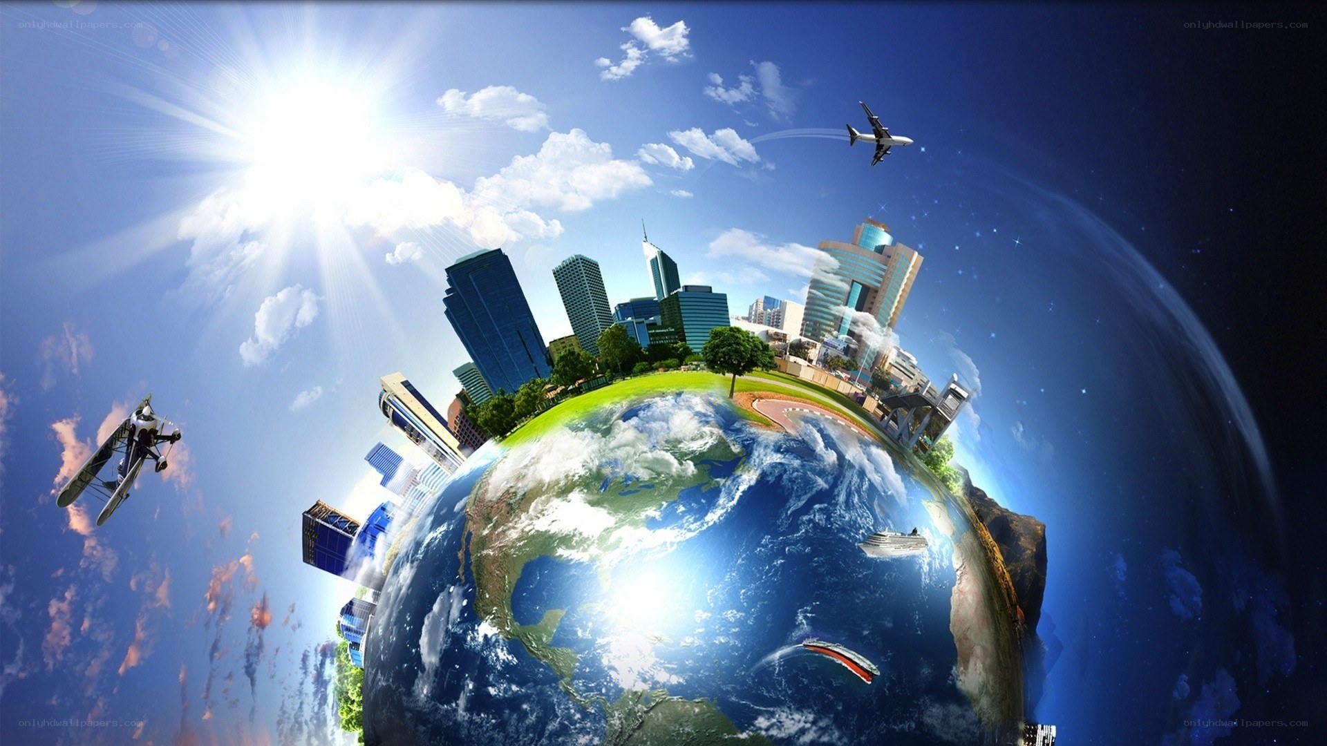 Earth with city and transportation