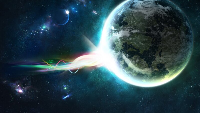 Earth with colorful energy stream