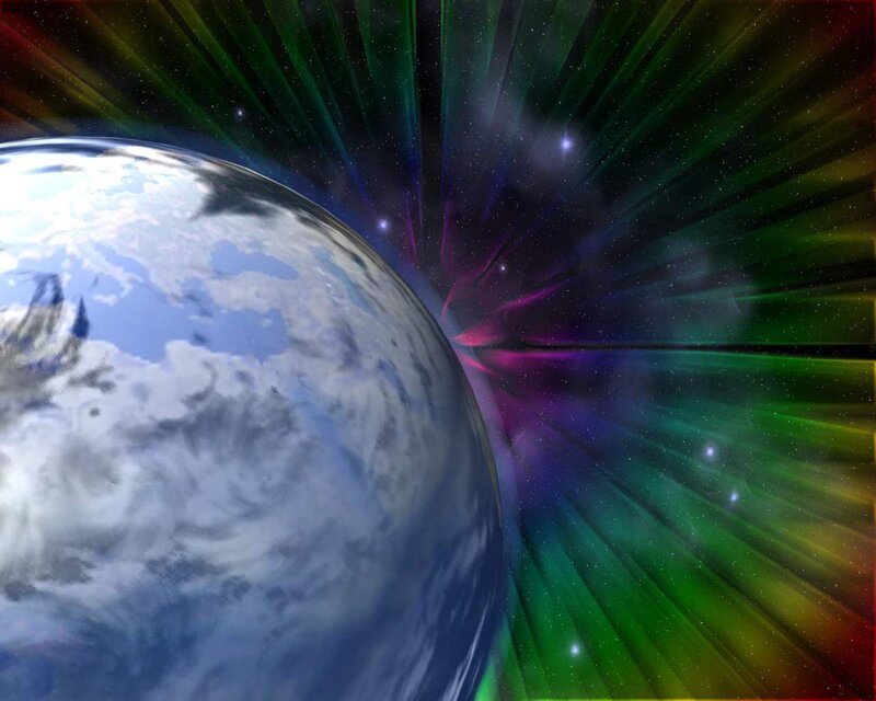Earth with colorful space rays