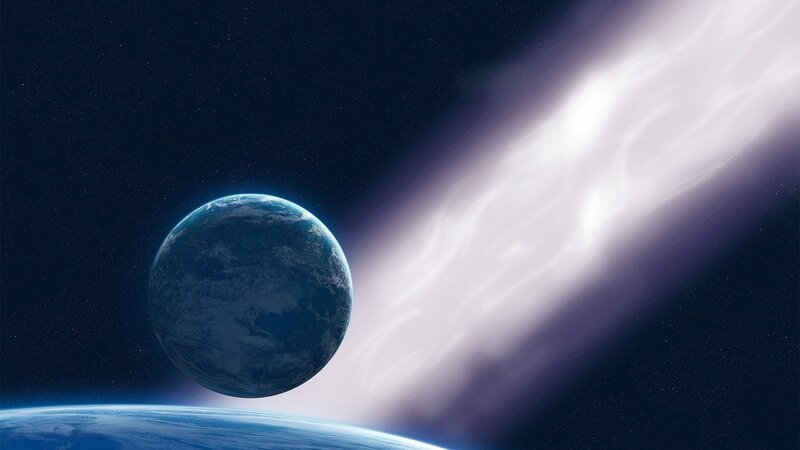 Earth with cosmic beam