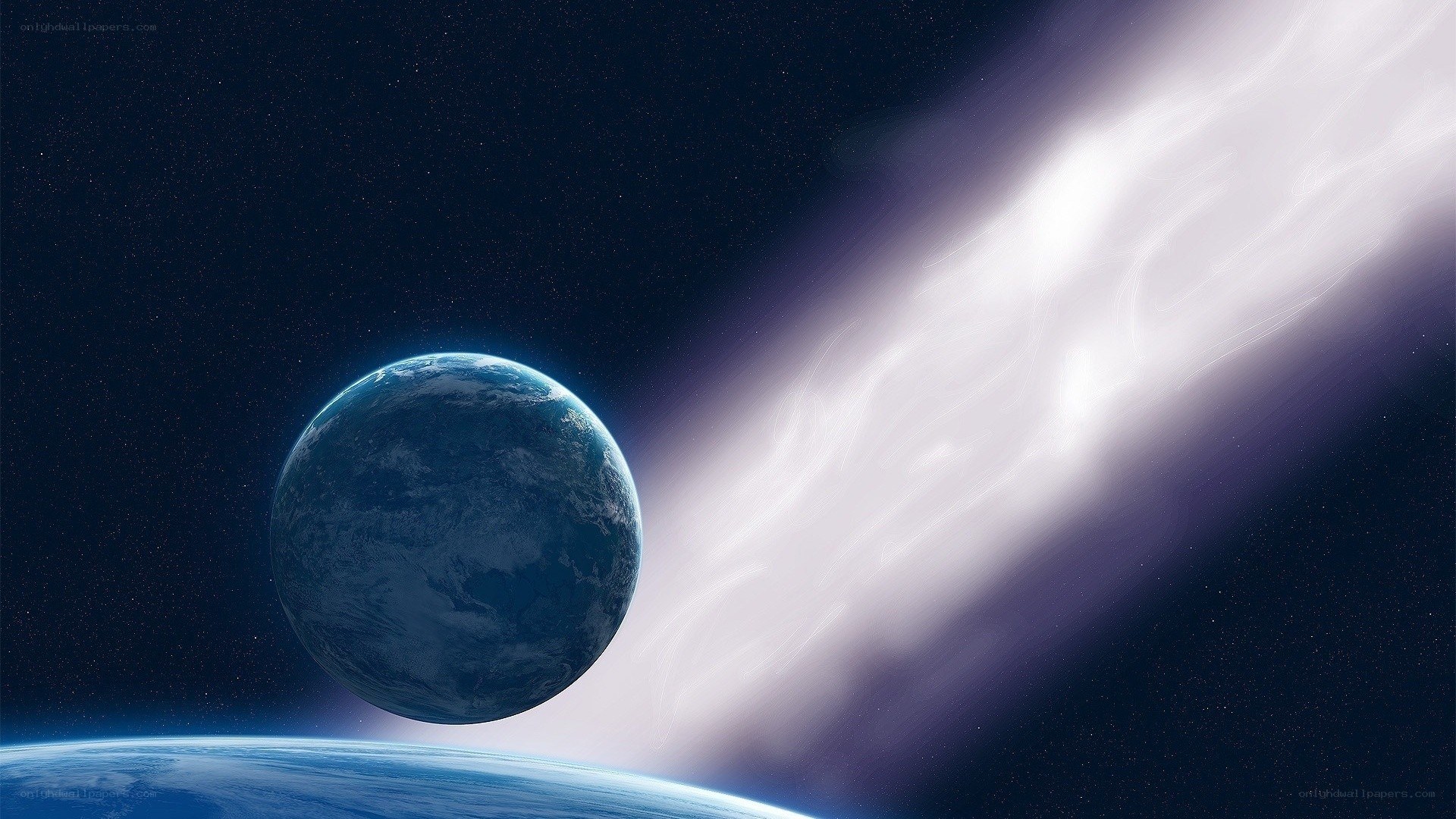 Earth with cosmic beam
