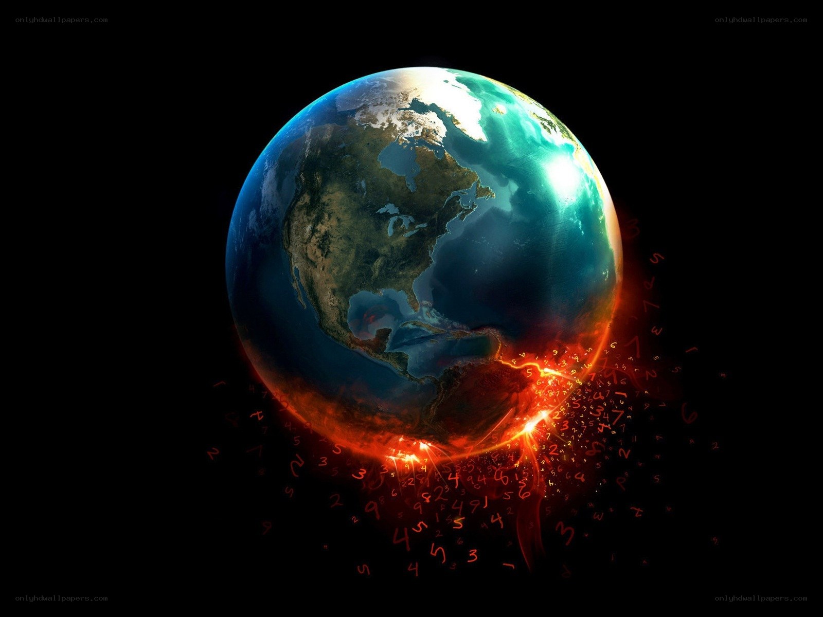 Earth with digital numbers