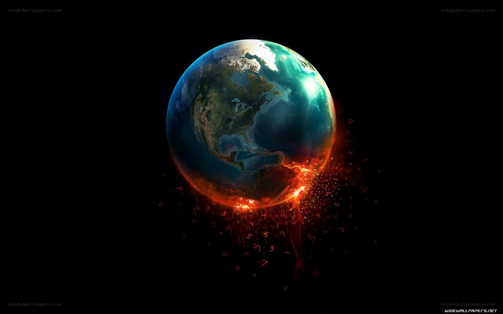 Earth with digital numbers