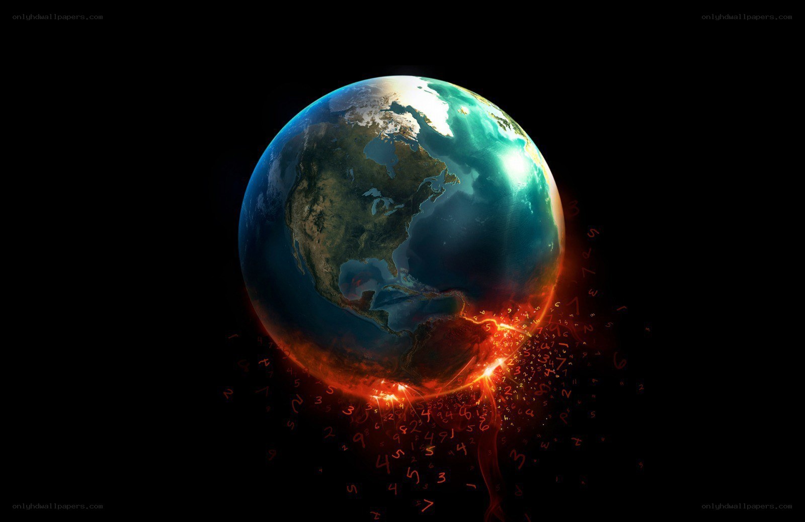 Earth with digital numbers