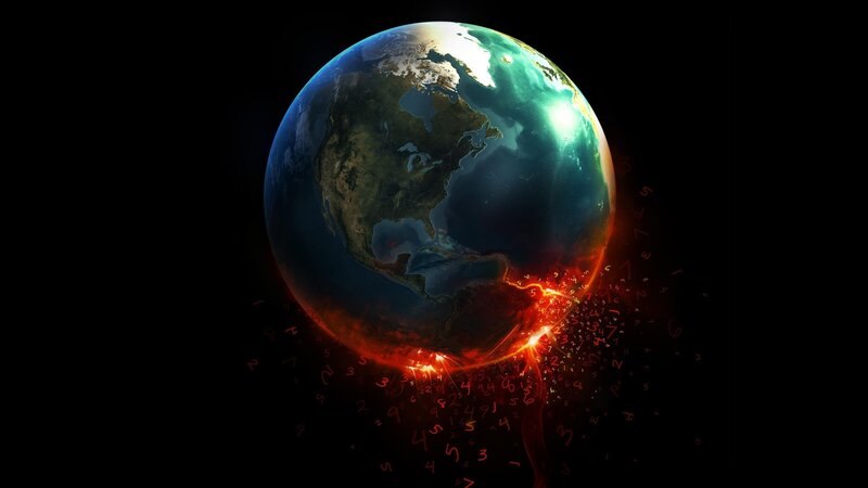 Earth with Digital Numbers — Black, Dramatic, Digital Art, Light