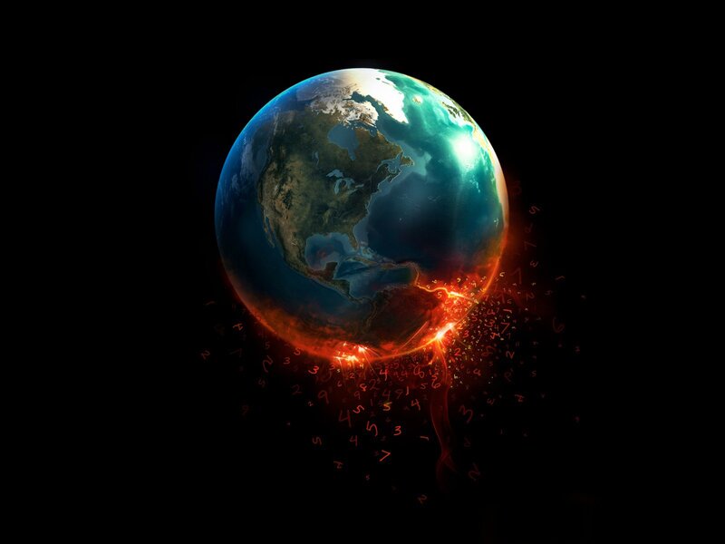 Earth with Digital Numbers — Blue, Dramatic, Digital Art, Fire