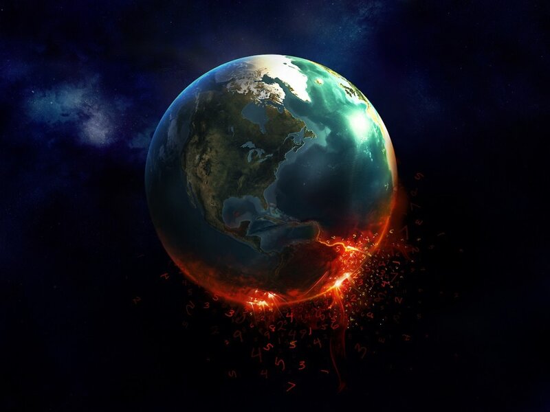 Earth with Digital Numbers — Blue, Dramatic, Night, Digital Art