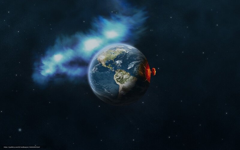 Earth with Explosion — Blue, Dramatic