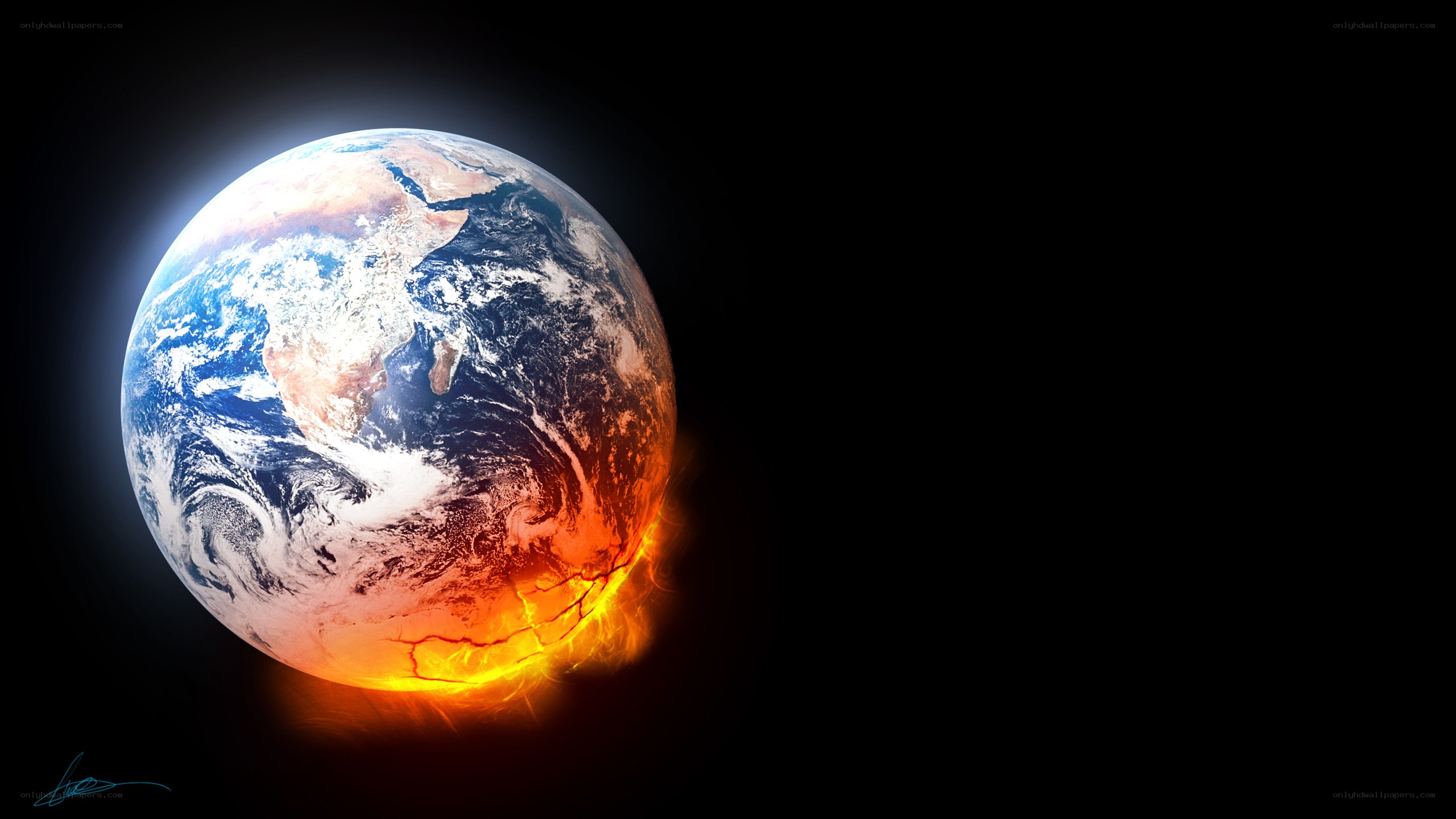 Earth with fiery crack