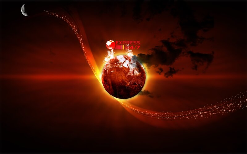 Earth with fiery trail
