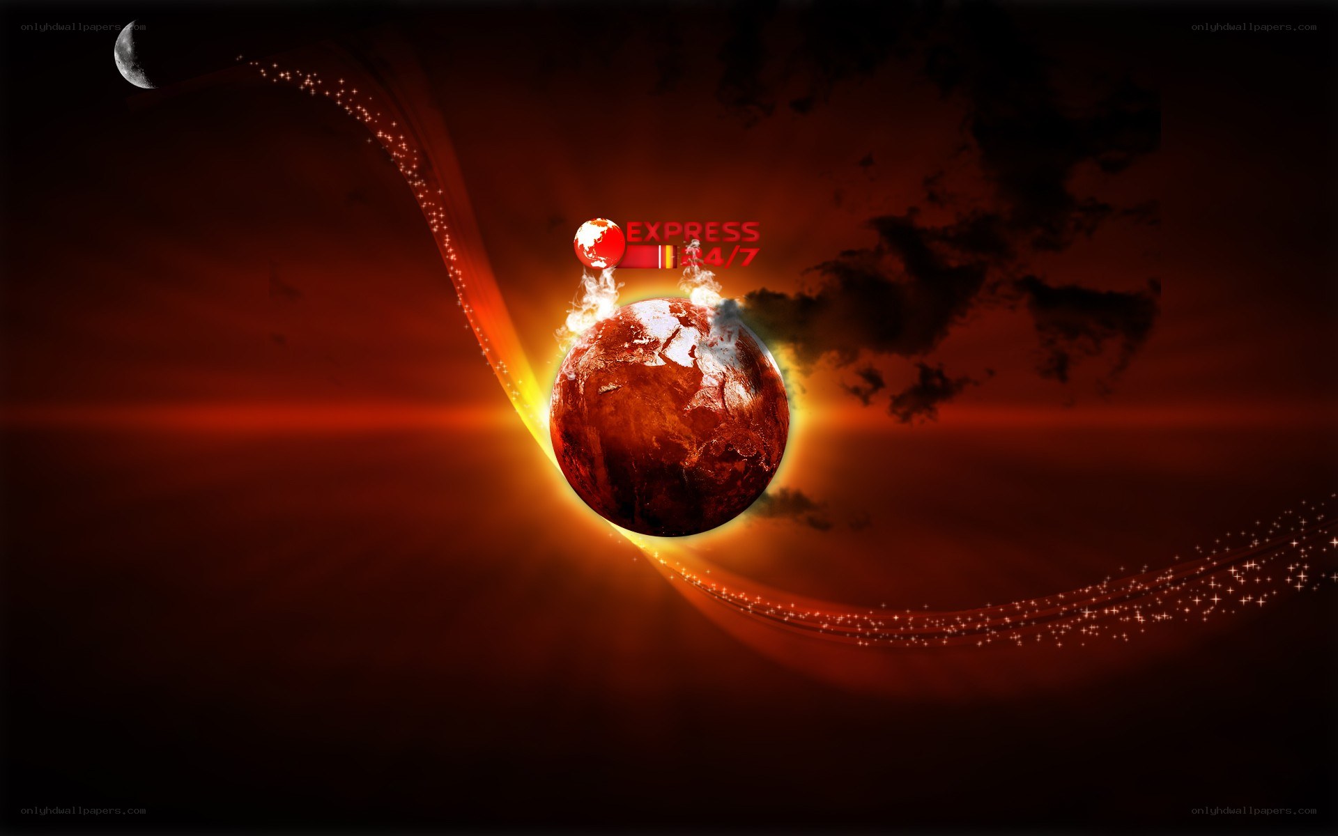 Earth with fiery trail