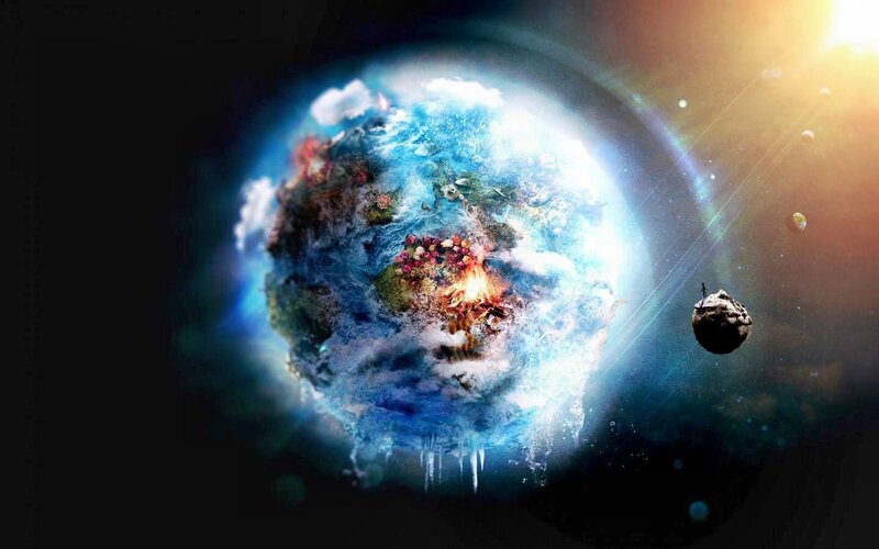 Earth with Fire and Ice — Blue, Dramatic