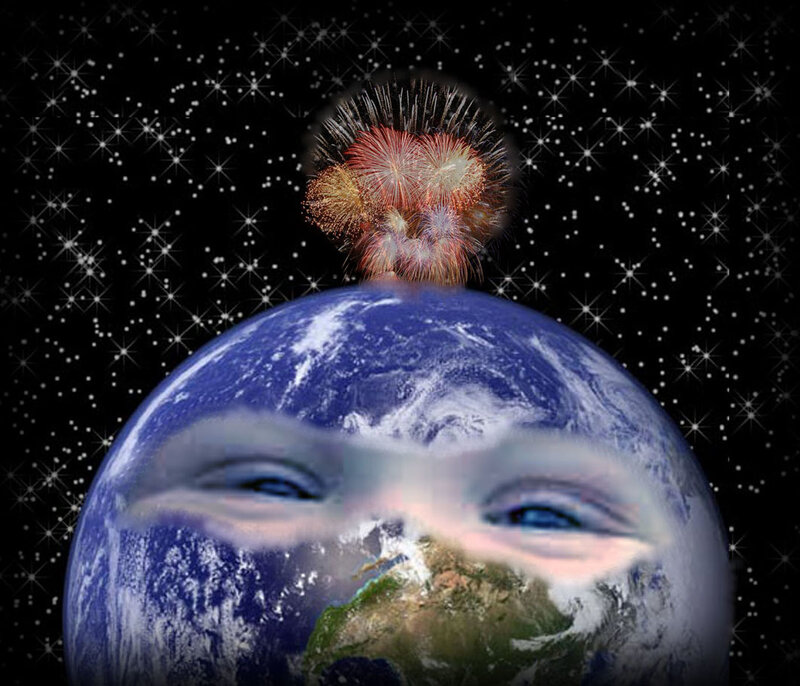 Earth with fireworks