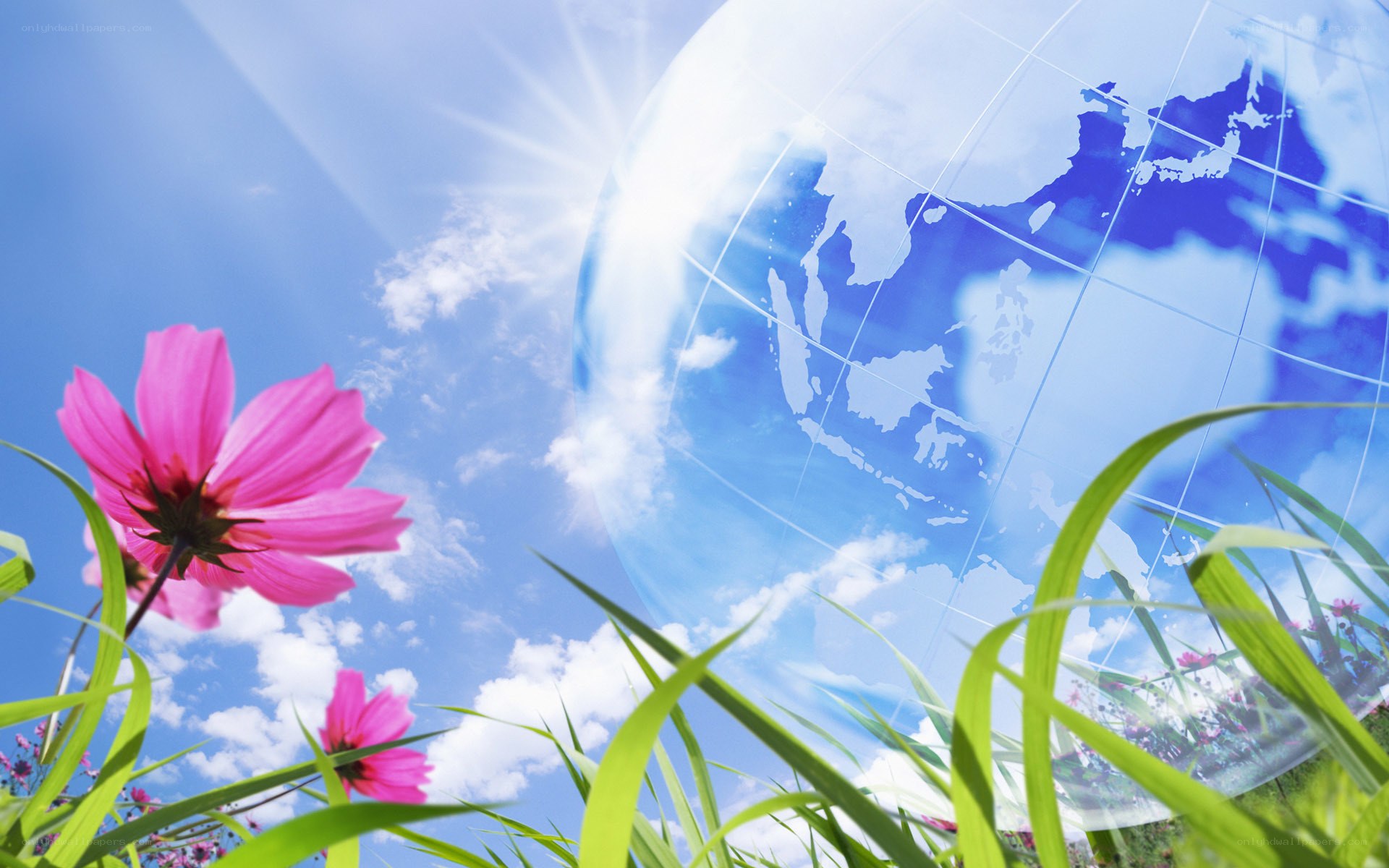 Earth with flowers and grass
