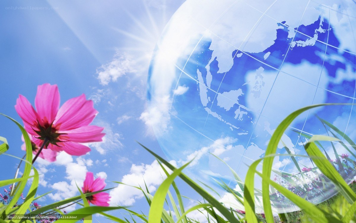 Earth with flowers and sun