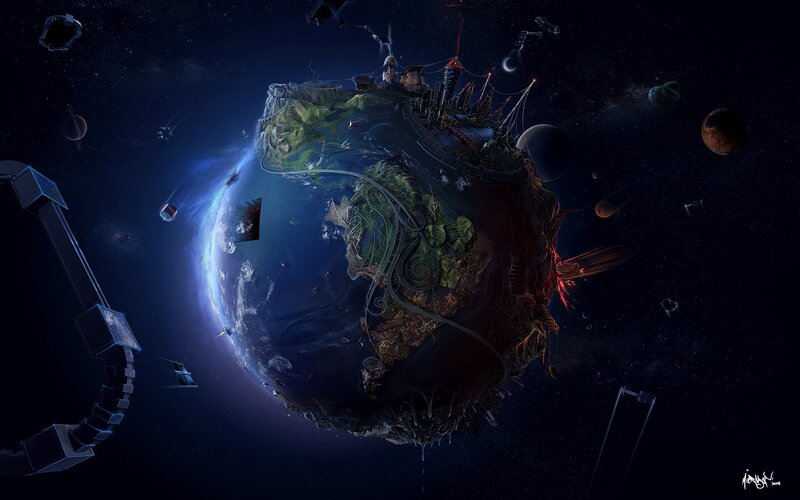 Earth with Futuristic Structures