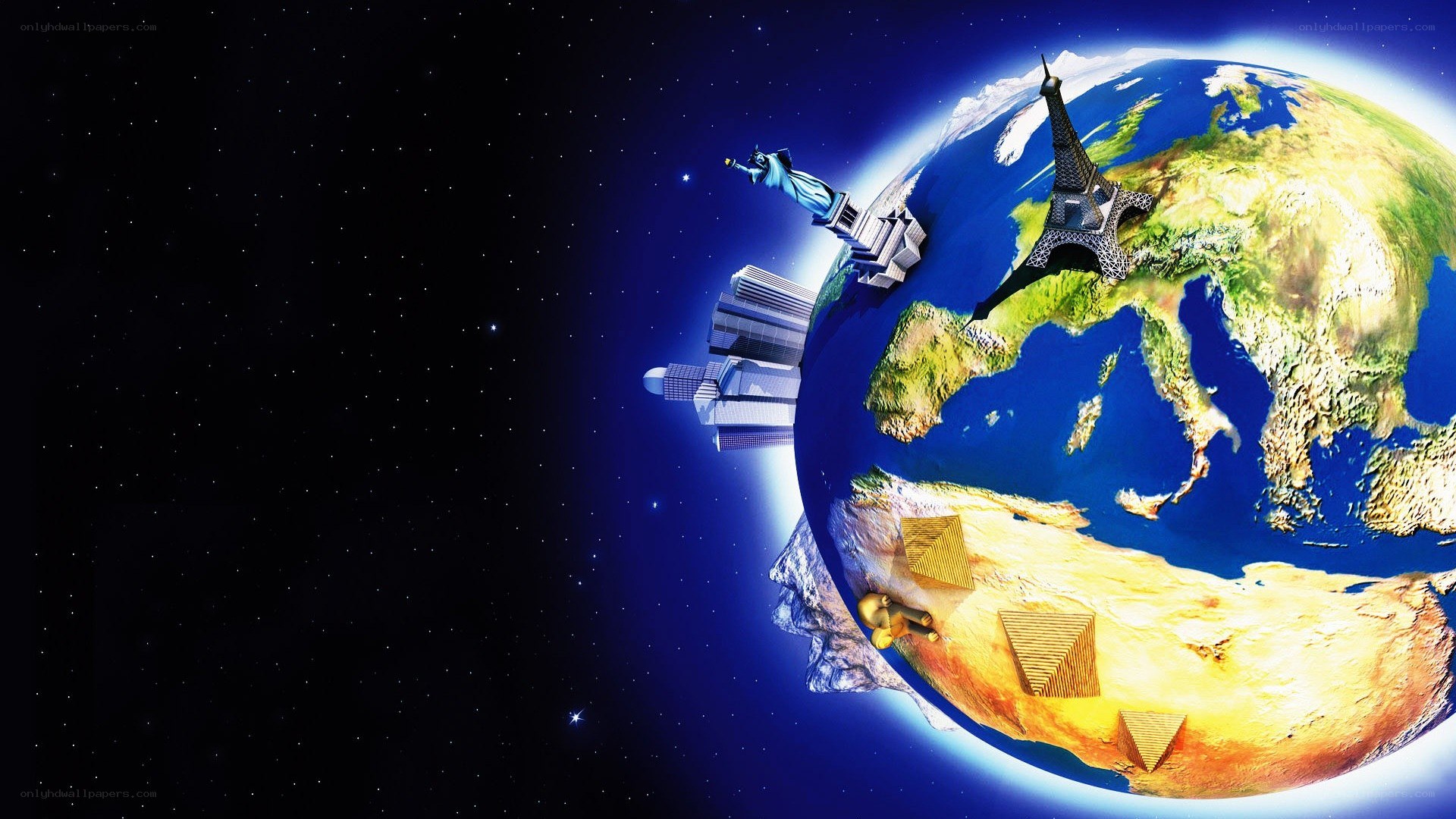 Earth with global landmarks