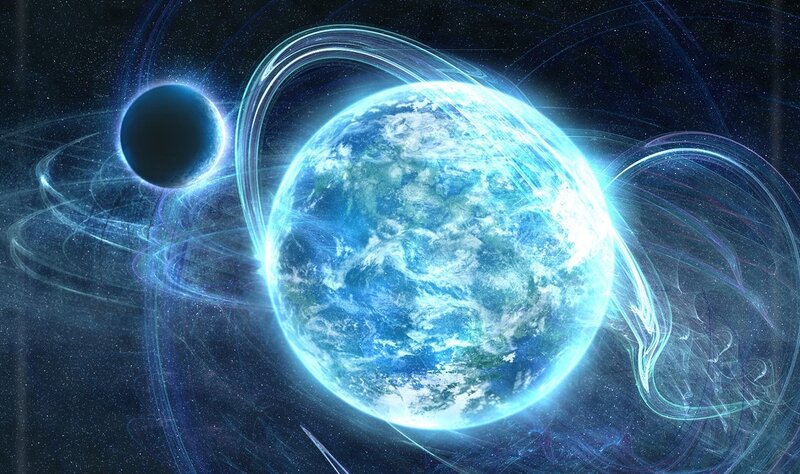 Earth with glowing energy rings