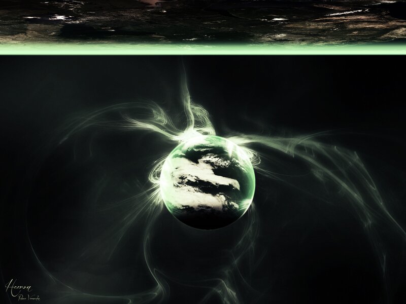 Earth with green aurora