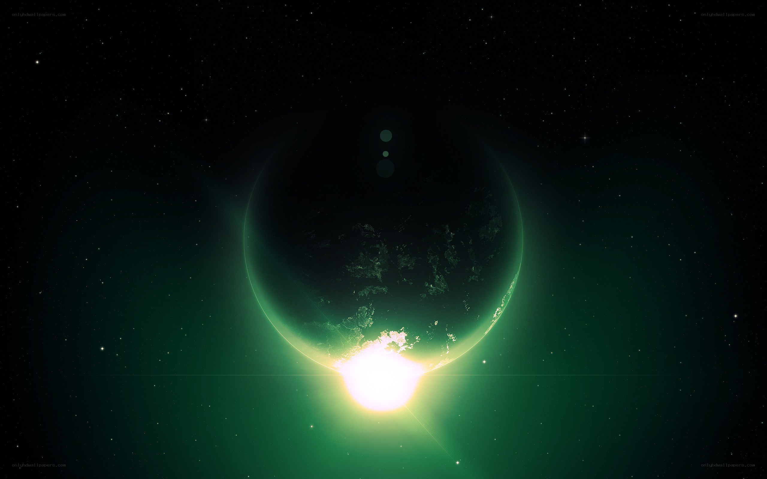 Earth with green aurora