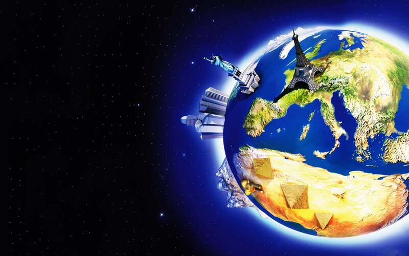 Earth with Landmarks — Blue, Dramatic, Night