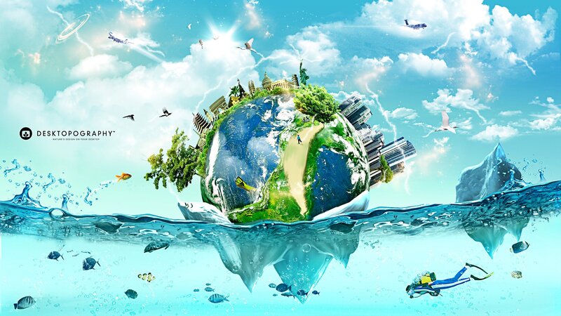 Earth with Landmarks — Blue, Serene