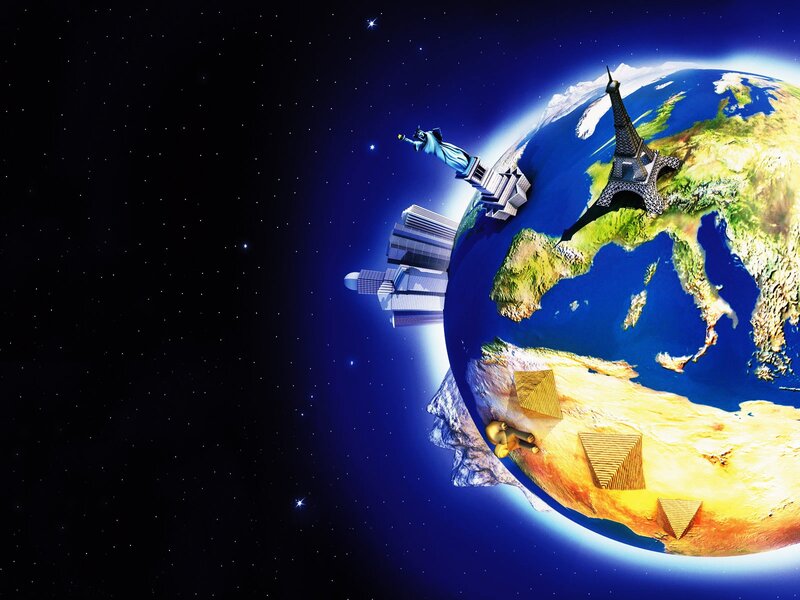 Earth with Landmarks — Blue