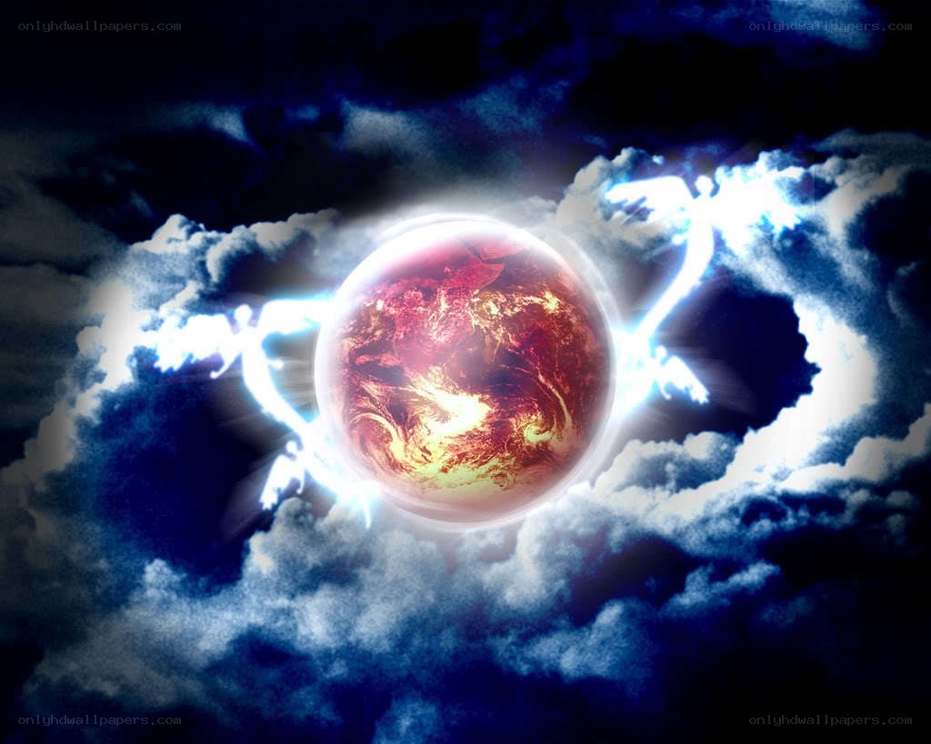 Earth with lightning angels