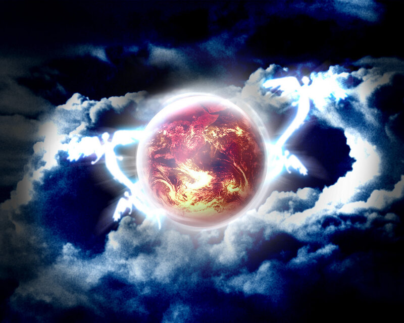 Earth with lightning angels