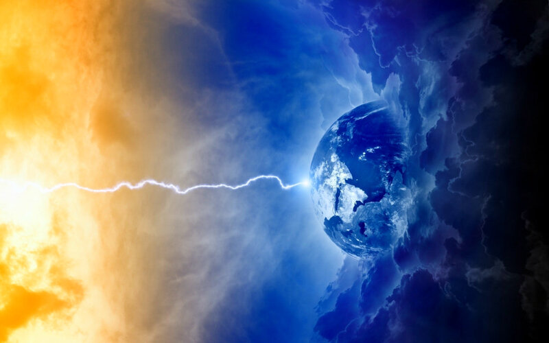 Earth with Lightning Bolt — Blue